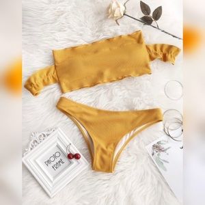 1 SMALL LEFT!🔥Off Shoulder Yellow Ruffle Bikini